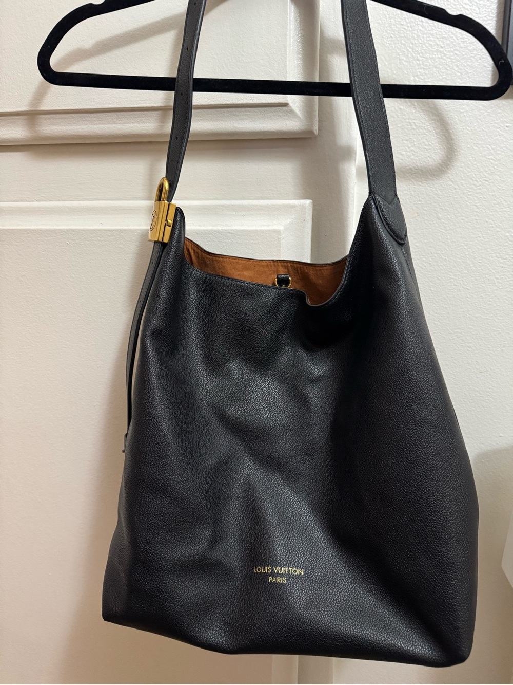 Black Pebbled Leather Hobo with Gold Hardware- designer inspired
